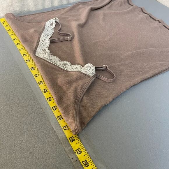 Old Navy Womens Y2K Ribbed Lace Trimmed Tank Size XL Preppy Brown Elena Gilbert - Picture 5 of 8